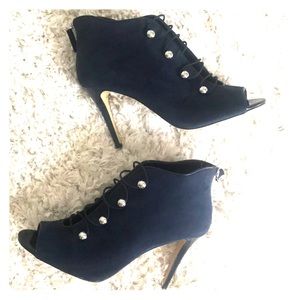 White House Black Market Blue Suede Bootie 8.5